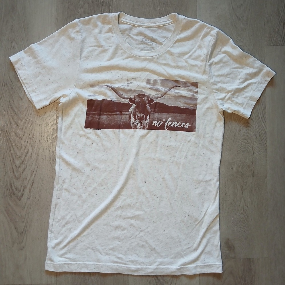 Texas True Threads Graphic Tee Womens Large Oatmeal No Fences Longhorn Western